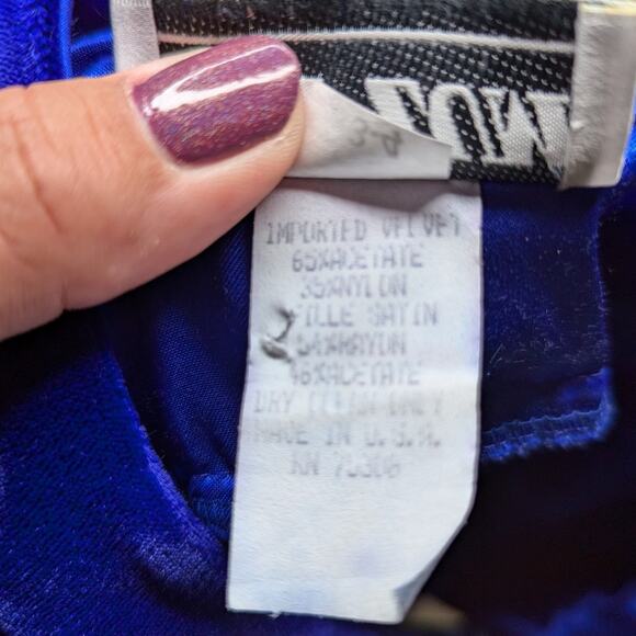 Vtg 1990s Zum Zum Blue Velvet Bow Accent Satin Skirt Maxi Prom Dress 3 4 - Picture 8 of 8